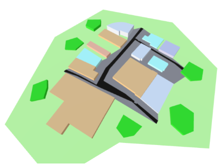 3D scene of buildings and roads